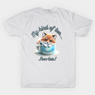 Cute Red Fox Blue White Floral Tea Cup T-Shirt
